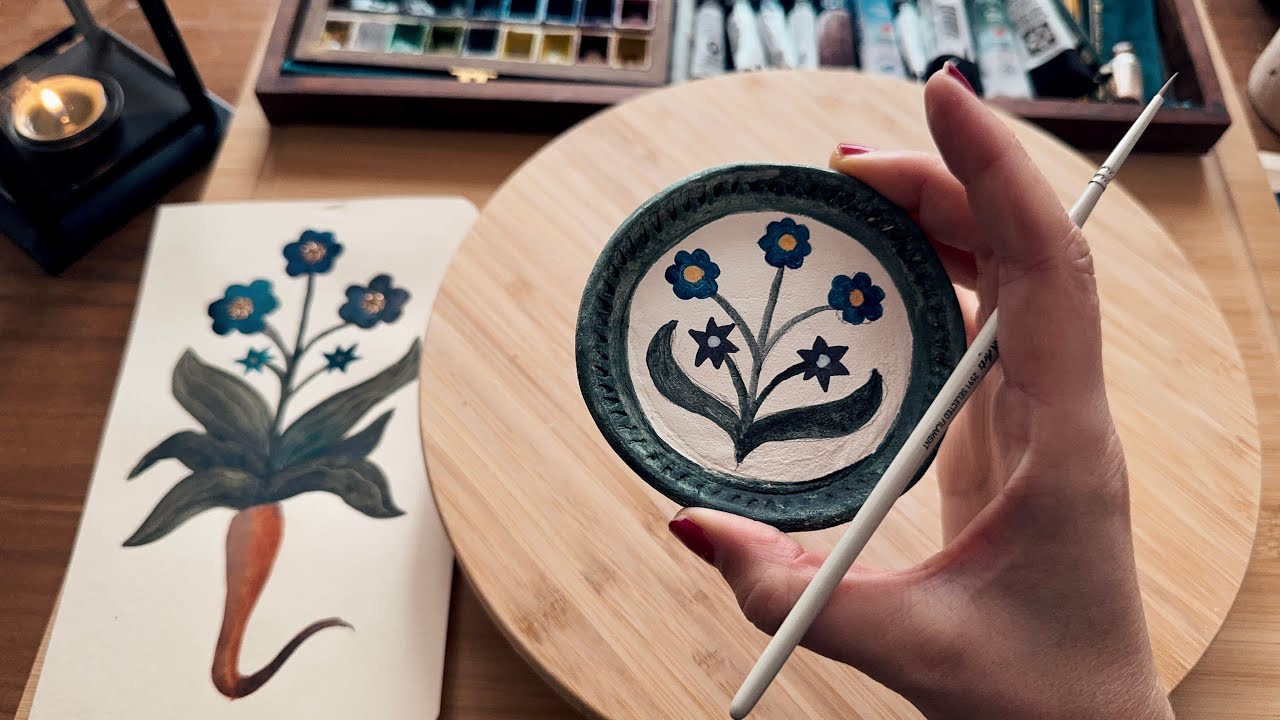 Air-Dry Clay Plate with Watercolor and UV Resin: Stylish Pencil Shavings Holder