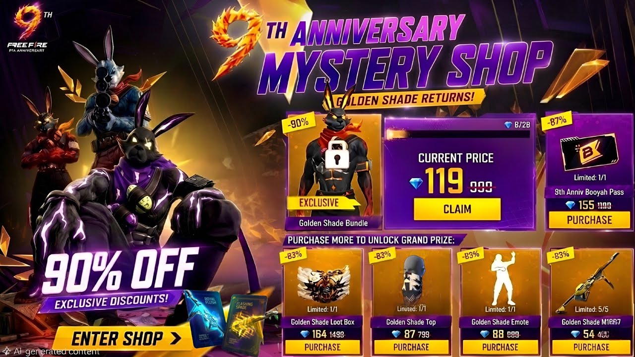 9TH ANNIVERSARY MYSTERY SHOP EVENT, BUNNY BUNDLE RETURN, LOL EMOTE, FF NEW EVENT, FREEFIRE NEW EVENT
