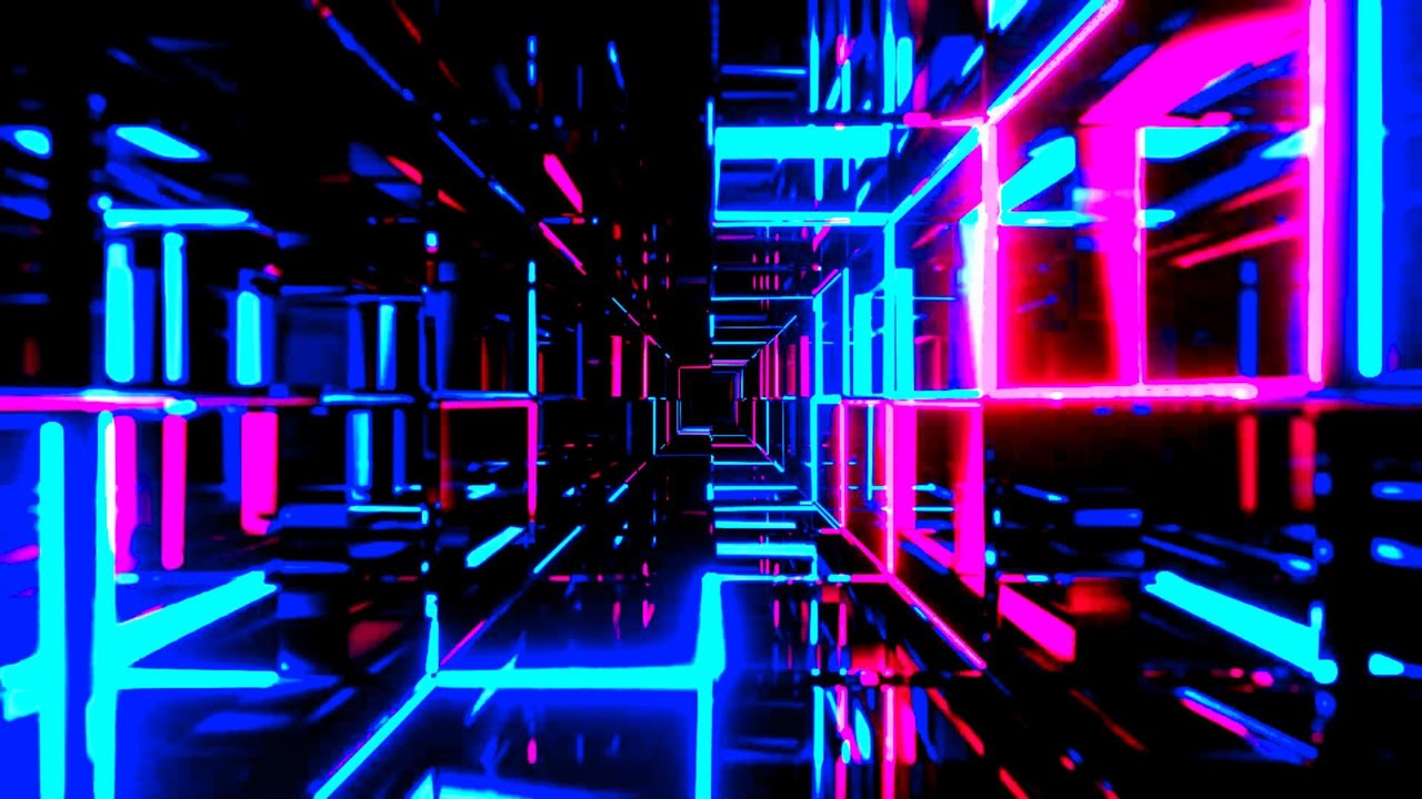 🎬 Mute Vision 4K &ndash; Neon Blue and Pink Digital Tunnel with Geometric Structures (No Sound)