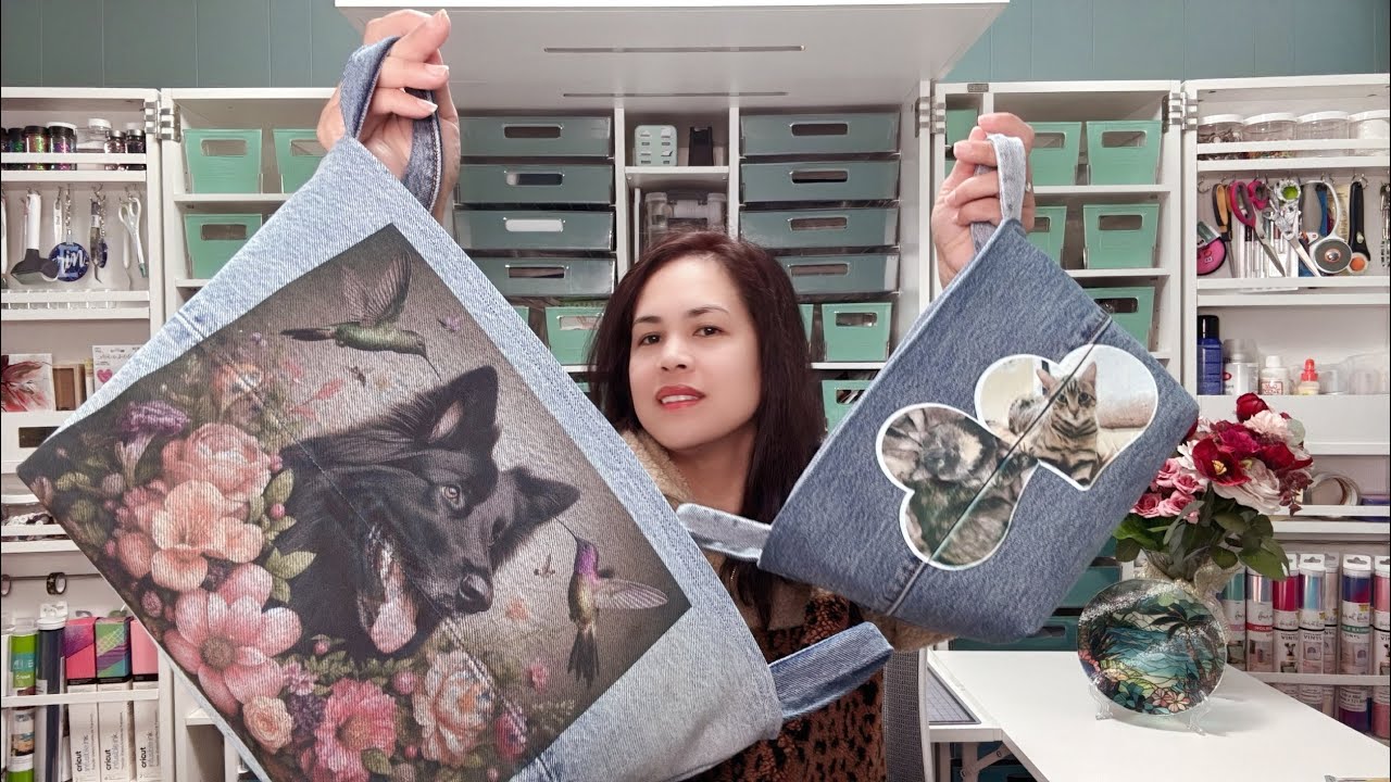 Sublimation on Jeans | DIY Storage Bins for Pets' Toys | Upcycle Jeans