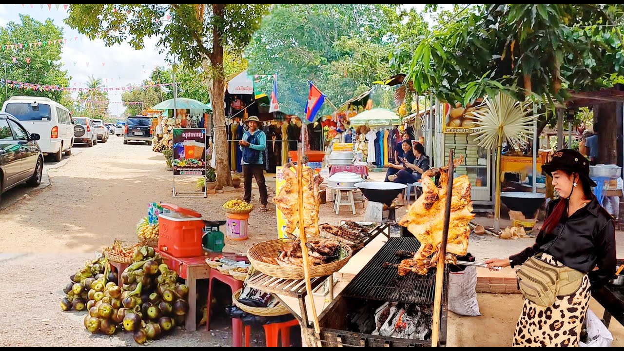 Amazing Place! Best Street Food in Preah Dak Village, Siem Reap Province, Cambodia, Market Food Tour