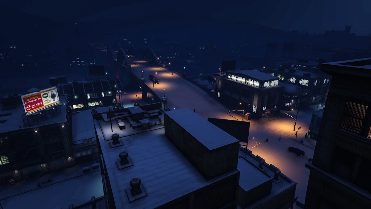 Ambient Winter City View | GTA V Los Santos  (City Sounds | ASMR)