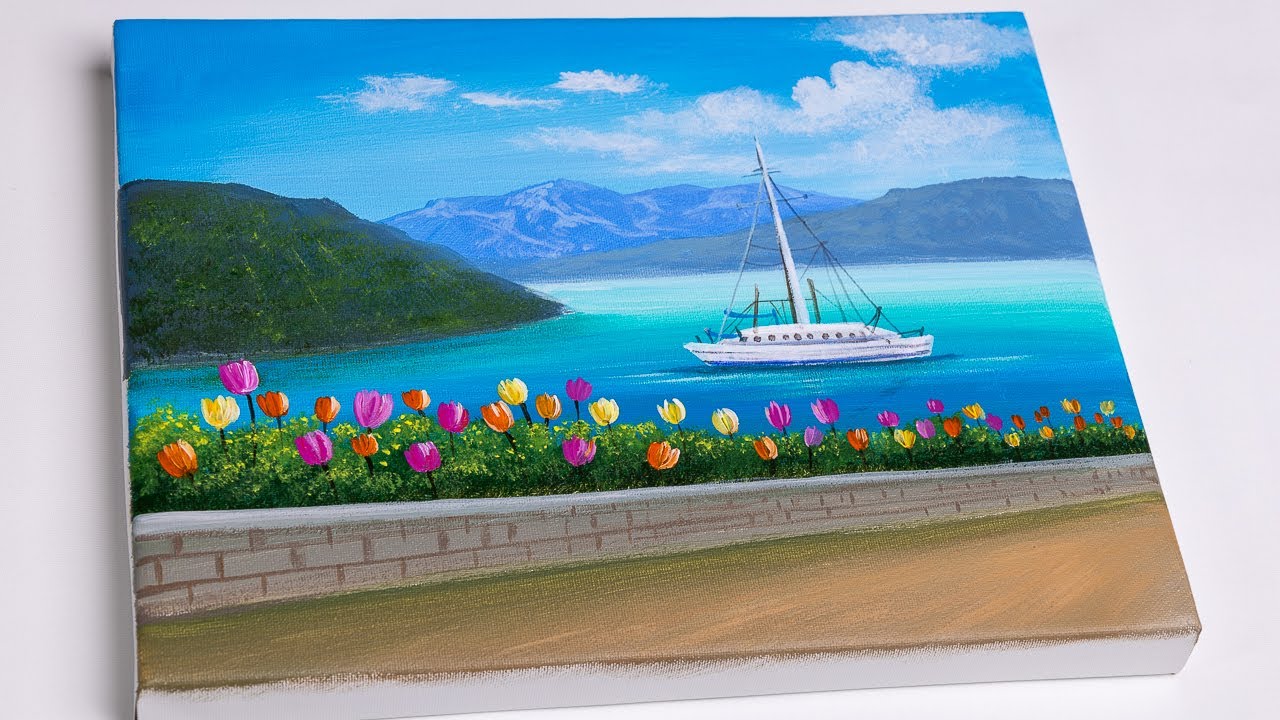 Acrylic Landscape Painting | Spring Lake | Painting for Beginners