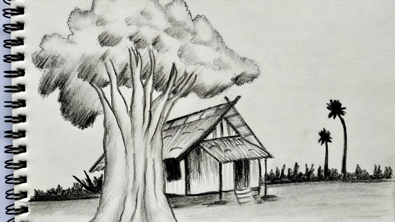 🎨How To Draw Simple Village Scenary Step by Step #ytvideos #drawing #art 