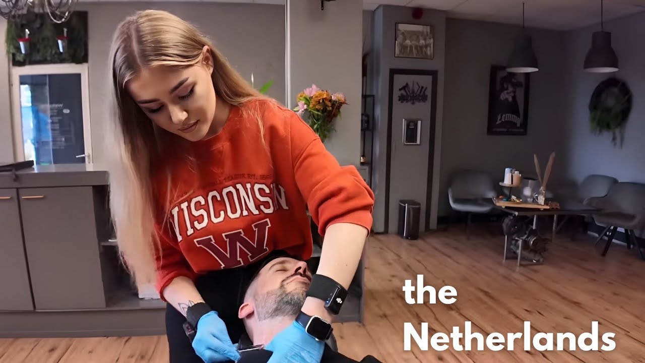 💈🇳🇱 LADY BARBER GAVE ME A POLISHED BEARD (ASMR)