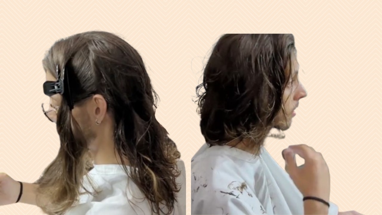 corte de cabelo longo masculino na tesoura
