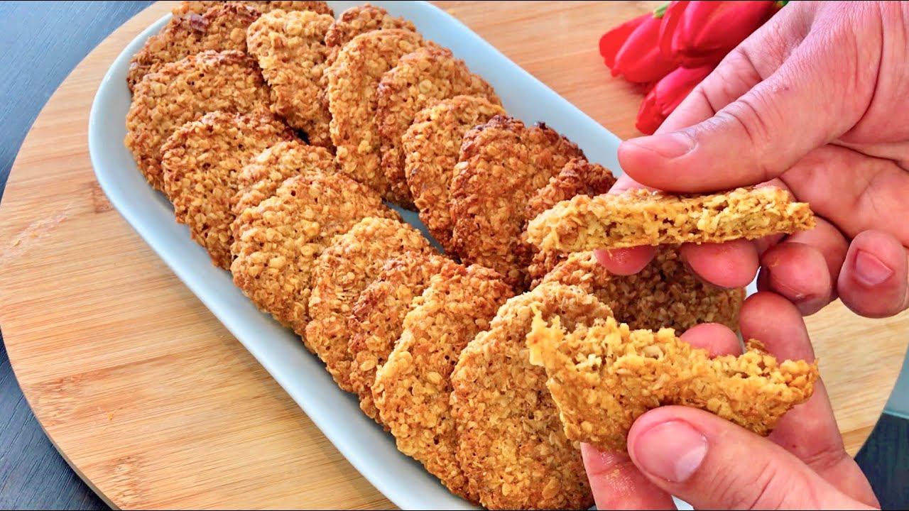 chrupiące kokosowe ciasteczka owsiane fit - crunchy oatmeal cookies - كوكيز صحية بالشوفان والجوز