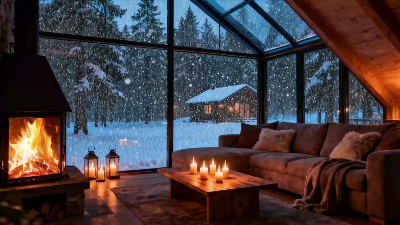 Peaceful Winter Cabin ❄️ Fireplace & Snow for Relax & Sleep