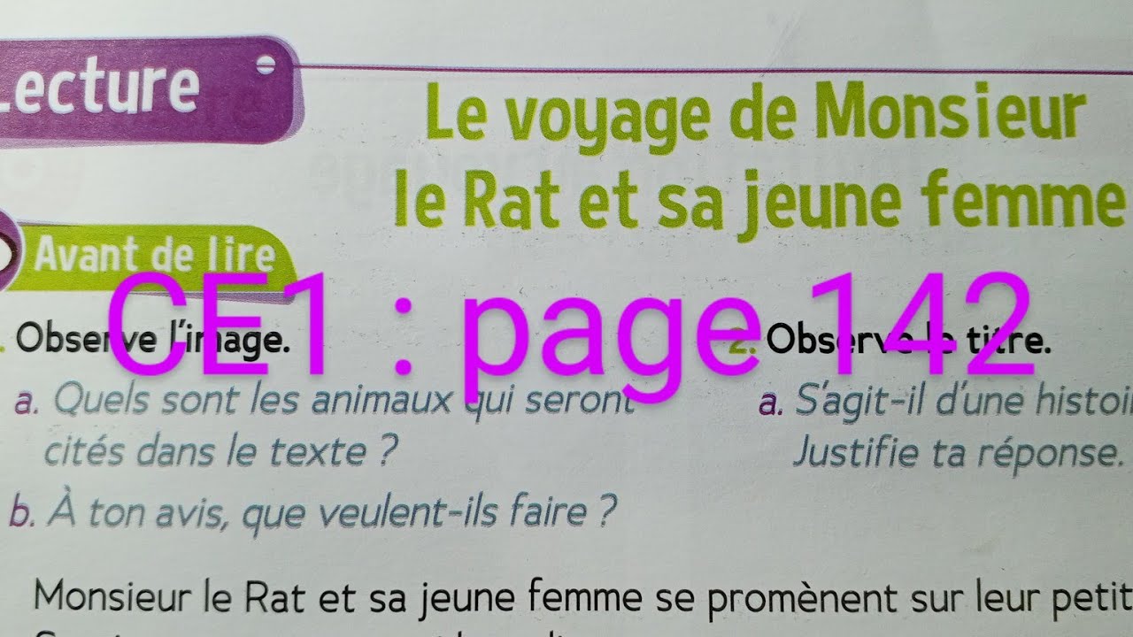 CE 1 : Lecture : Le voyage de Monsieur le Rat et sa jeune femme page 142/143