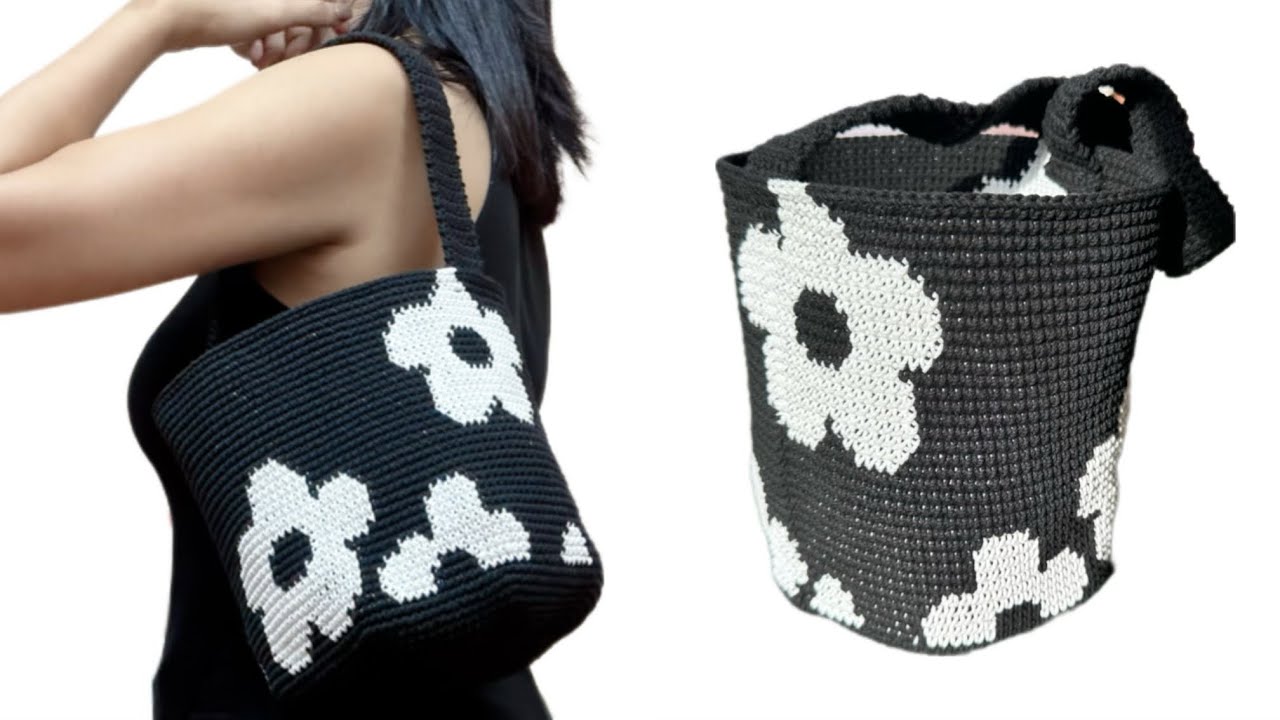 สอนถักกระเป๋าลายดอก สลับสีแบบไม่ตัดไหม ใช้ไหมเชือกฟอก300กรัม Crochetbag |Kwang Kwang DIY