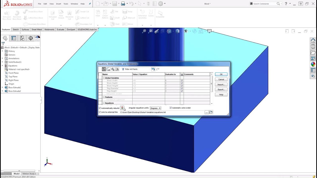 SOLIDWORKS: Driving Global Variables with a Text File