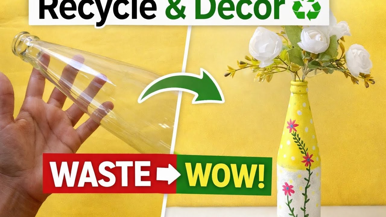 Waste Glass Bottle to Beautiful Flower Vase | Reduce Reuse Recycle Art Idea ♻️.
