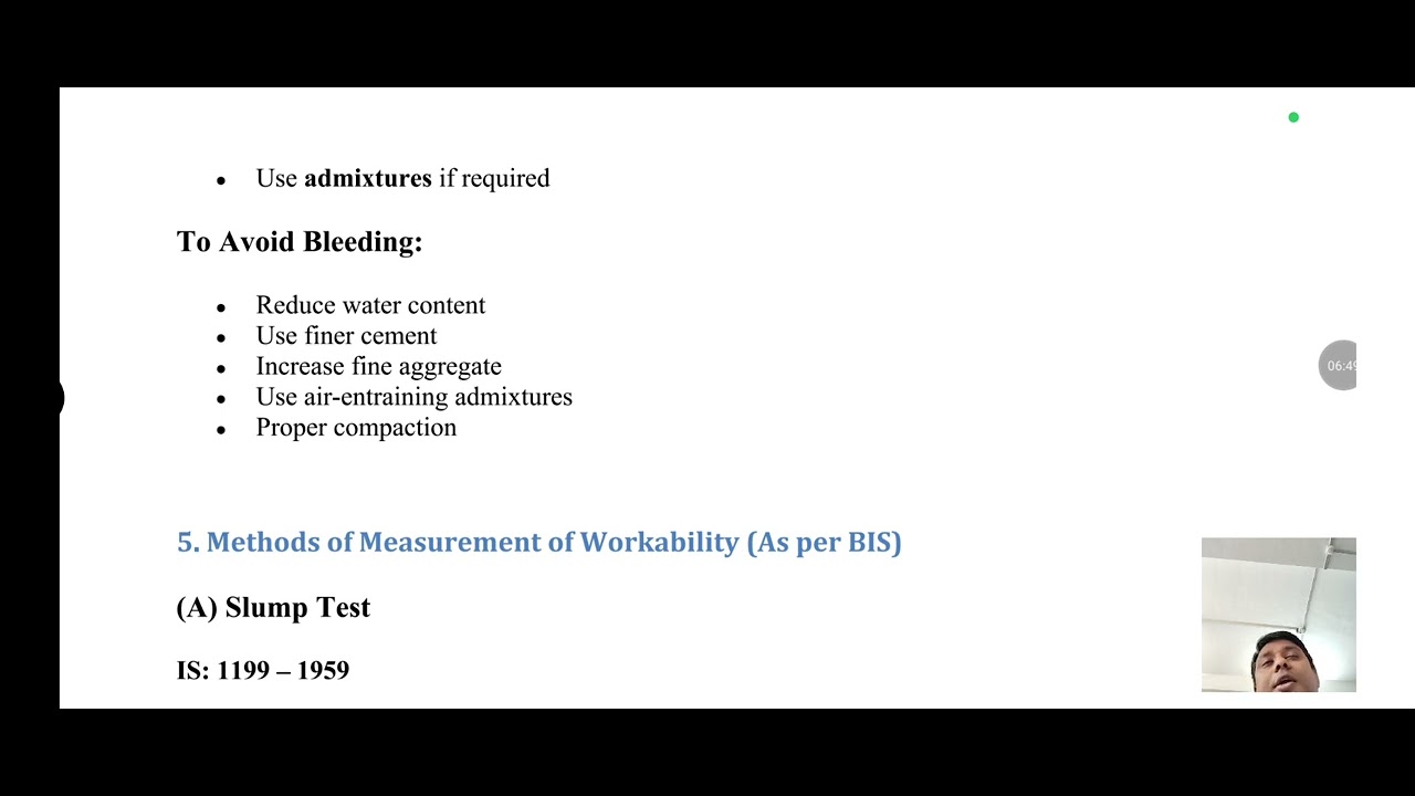 Lec-09 l CT l Fresh Concrete l workability l its factor l effect of Water cement ratio