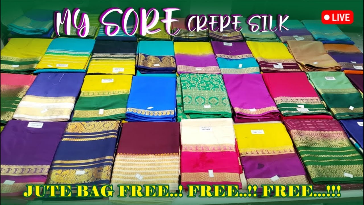 Mysore Crepe Silk 🥳 Jute Bag Free 🫨 Sema Offer ✌️Sri Sakthi Pugazh Tex #Elampillai #Sarees