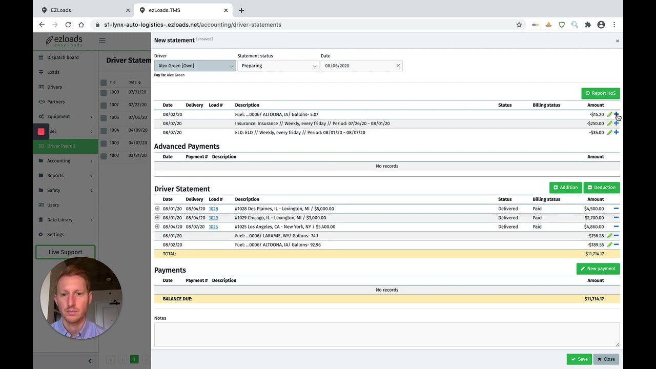 How to create driver payroll settlements in ezLoads
