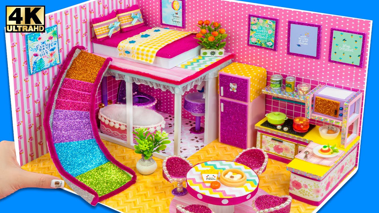DIY Cardboard House #29 ❤️ Build Miniature Pink House have Rainbow Slide from Cardboard