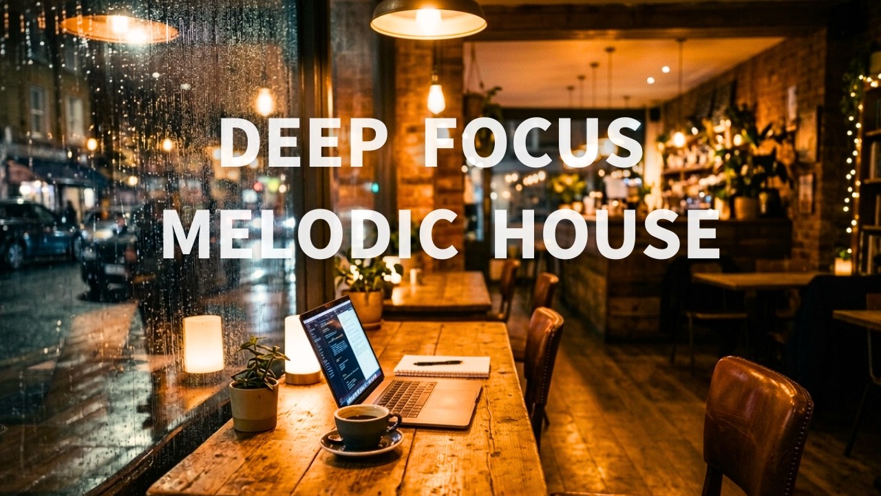 Deep Focus Melodic House | Cozy Coffee Shop at Night ☕ Rainy Ambience for Study & Work