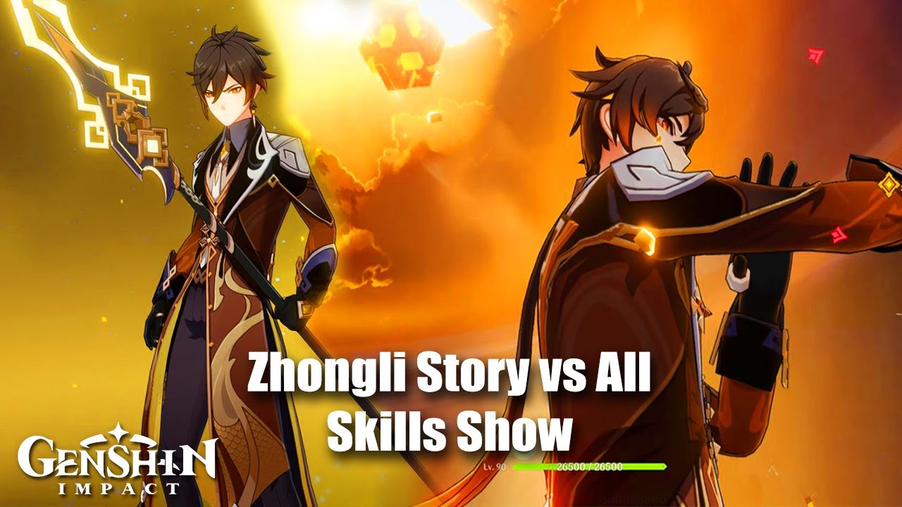 Genshin Impact - Zhongli All Skills Gameplay vs Historia Antiqua Sal Flore Story Show