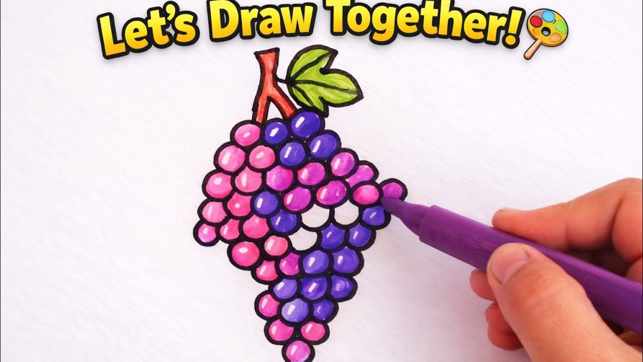 How to Draw Grapes Step by Step 🍇 | Trauben Zeichnen für Kinder Easy Drawing Tutorial