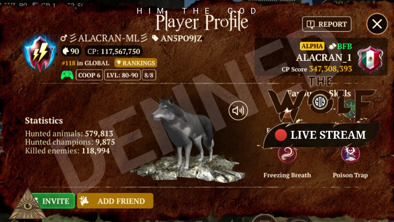 DENNING 50K ALACRYIN | HIM THE GOD | THE WOLF ONLINE RPG SIMULATOR GAME