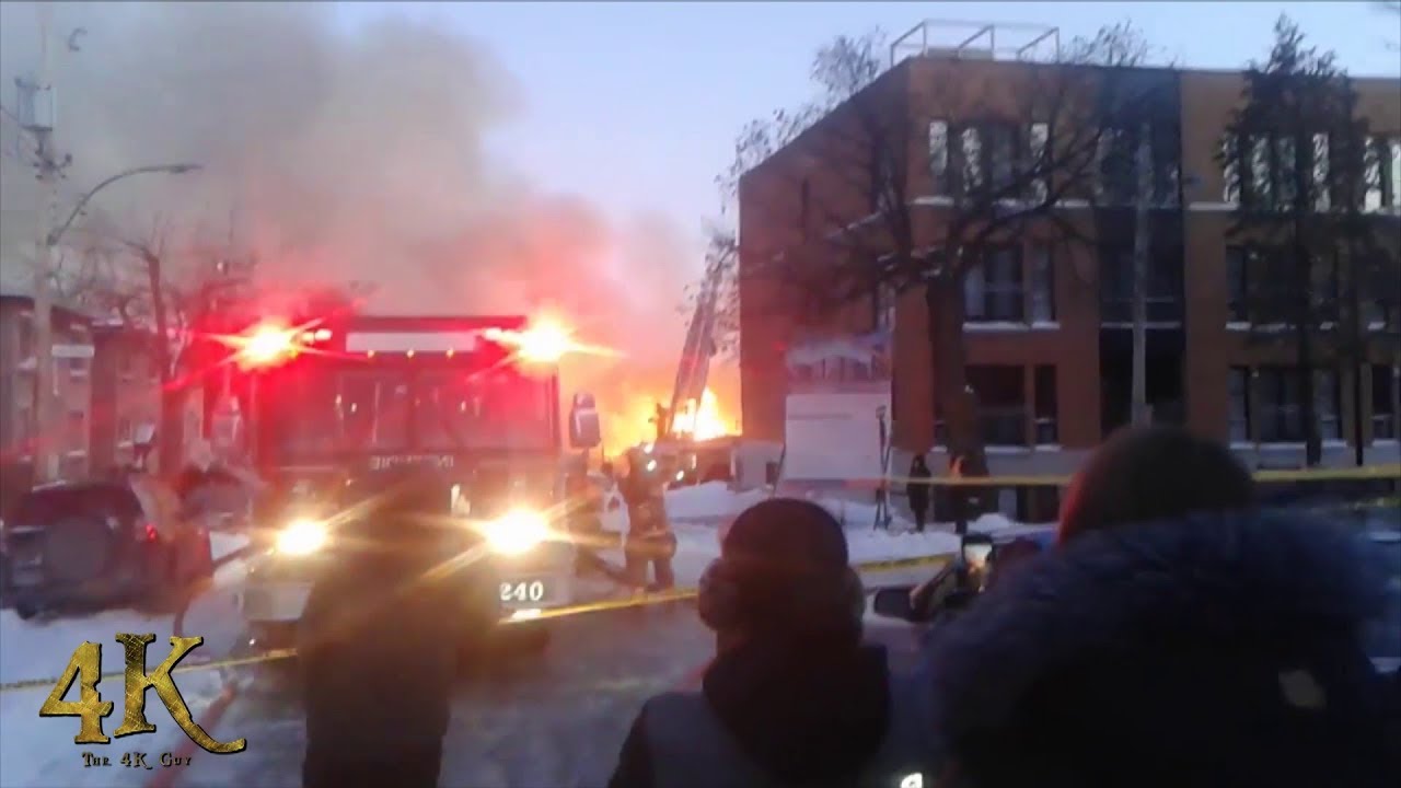 Montreal: Feu site de construction 5 alarmes / Fire at construction site 12-14-2017
