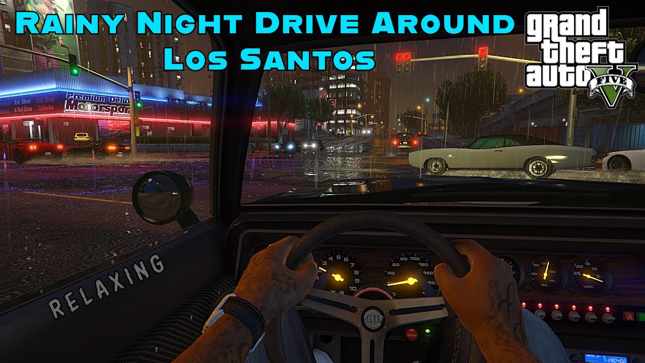 GTA V - Rainy Night Time Drive in Los Santos - Rain on Car Roof Sounds for Sleep