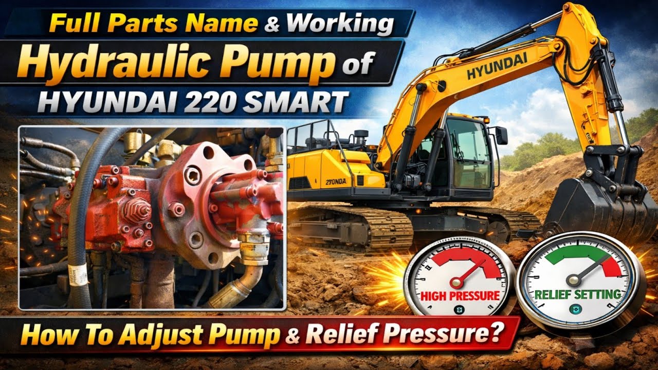 Full Pàrts Nàme & Working Hydraulic Pump of HYUNDAI 220 SMART.How To Adjust Pump & Relief Pressure? 