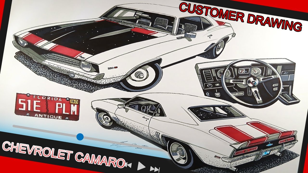 Customer Drawing : 1969 Chevrolet Camaro | 50x40cm/19x15inch | Time Lapse