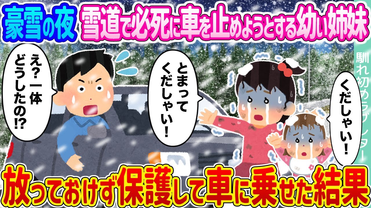 【2ch馴れ初め】豪雪の夜雪道で必死に車を止めようとする幼い姉妹 →放っておけず保護して車に乗せた結果...【ゆっくり】