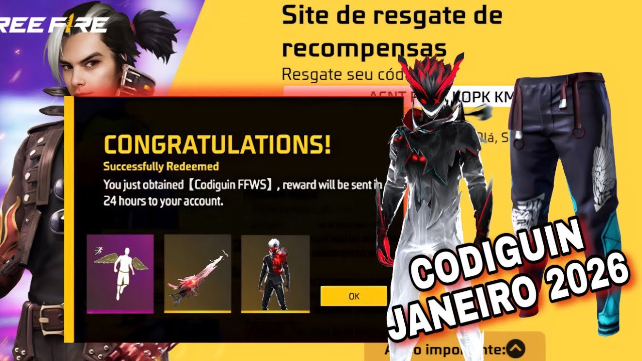 GARENA VAZOU ! CODIGUIN DE JANEIRO 2026 NO FREE FIRE ! MOSTREI TUDO !