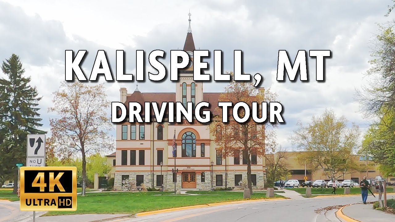 Kalispell, Montana - Spring Driving Tour of a City by Glacier National Park. 4k Video, Ambient Sound