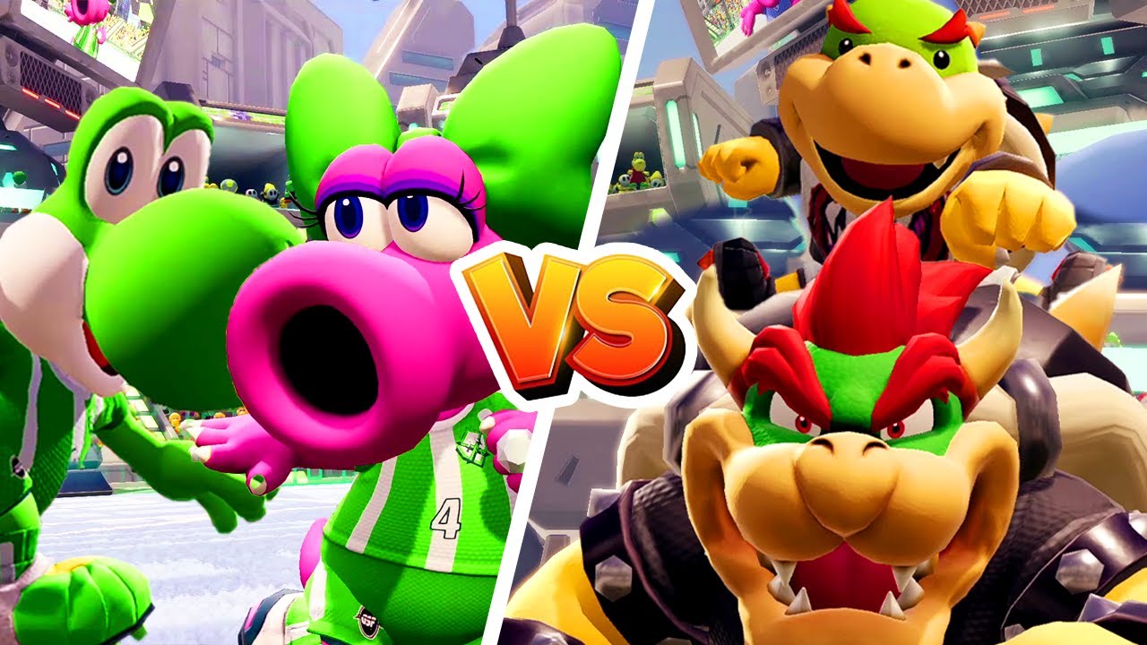 Mario Strikers Battle League - Birdo & Yoshi Vs Bowser Jr & Bowser Gameplay (Hard CPU)