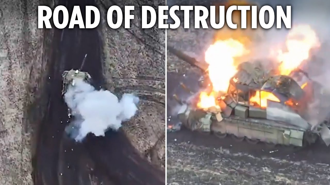 Russian tank explodes in fireball as Ukrainian drones cause havoc