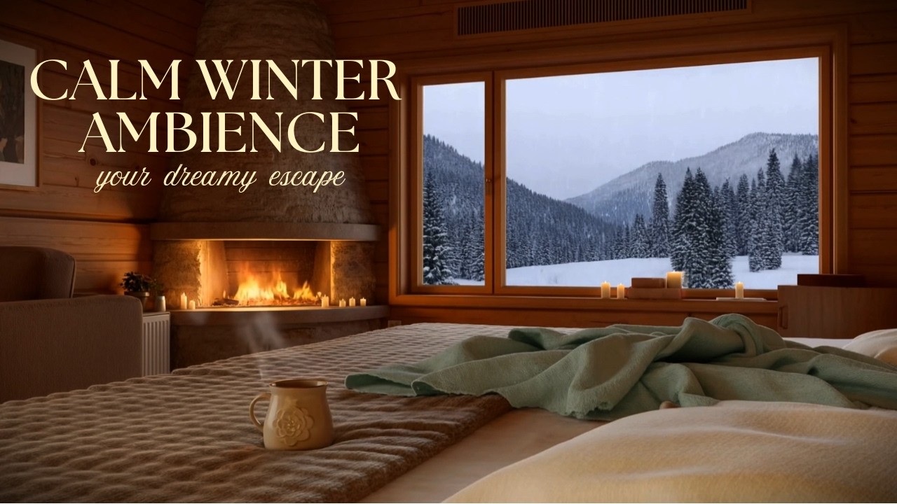 Winter Cabin Ambience ❄️ Fireplace & Soft Piano Music for Relaxation