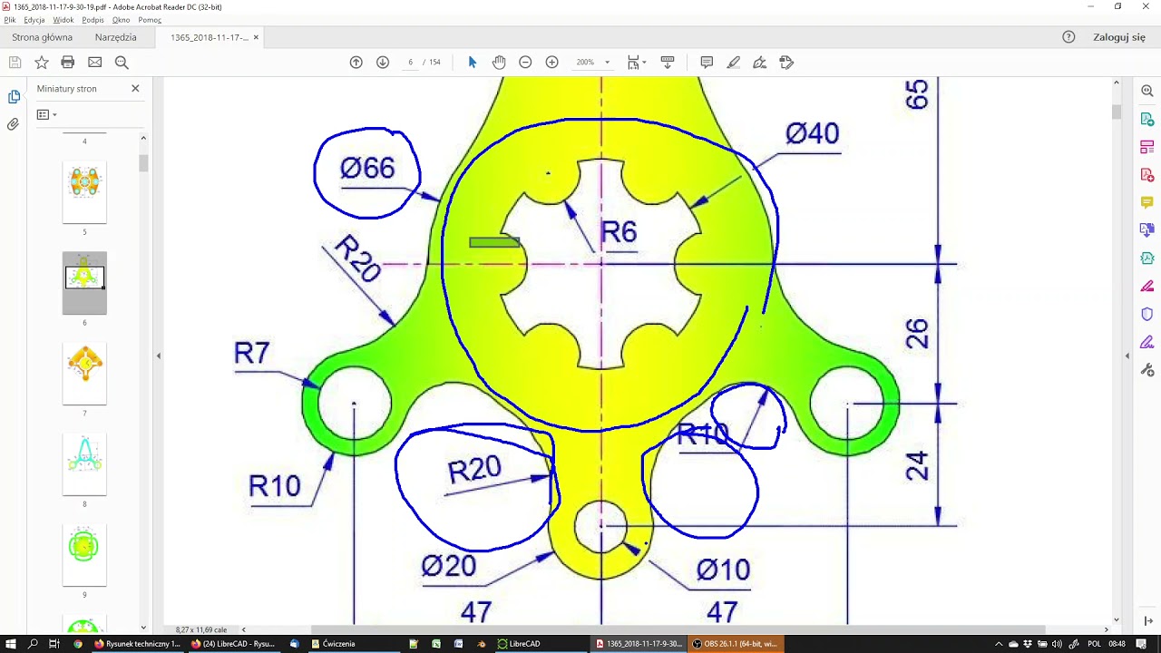 Rysunek techniczny CAD - LibreCAD - ćwiczenie 2
