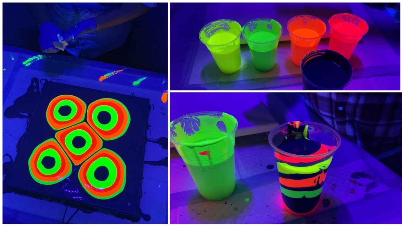 Painting in the DARK! Using UV PAINTS and a BLACK LIGHT Acrylic Fluid Art & Tempera Paints #207