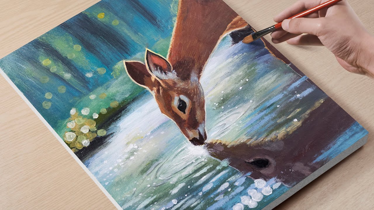Paint a Deer by a Forest Stream | Step-by-Step Acrylic Painting