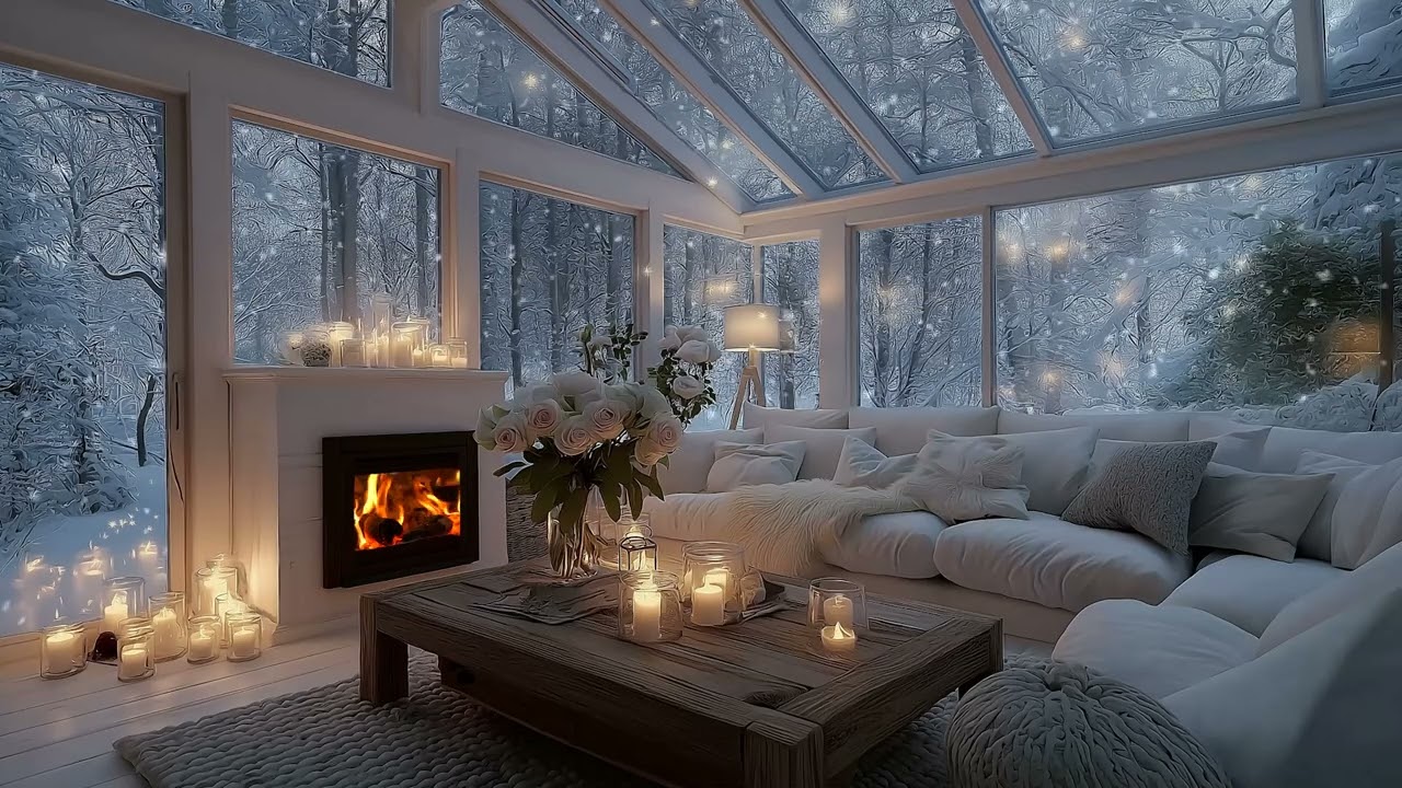 ❄️ 3 Hours Winter Piano Room | Relaxing Snowfall Ambience for Sleep & Study