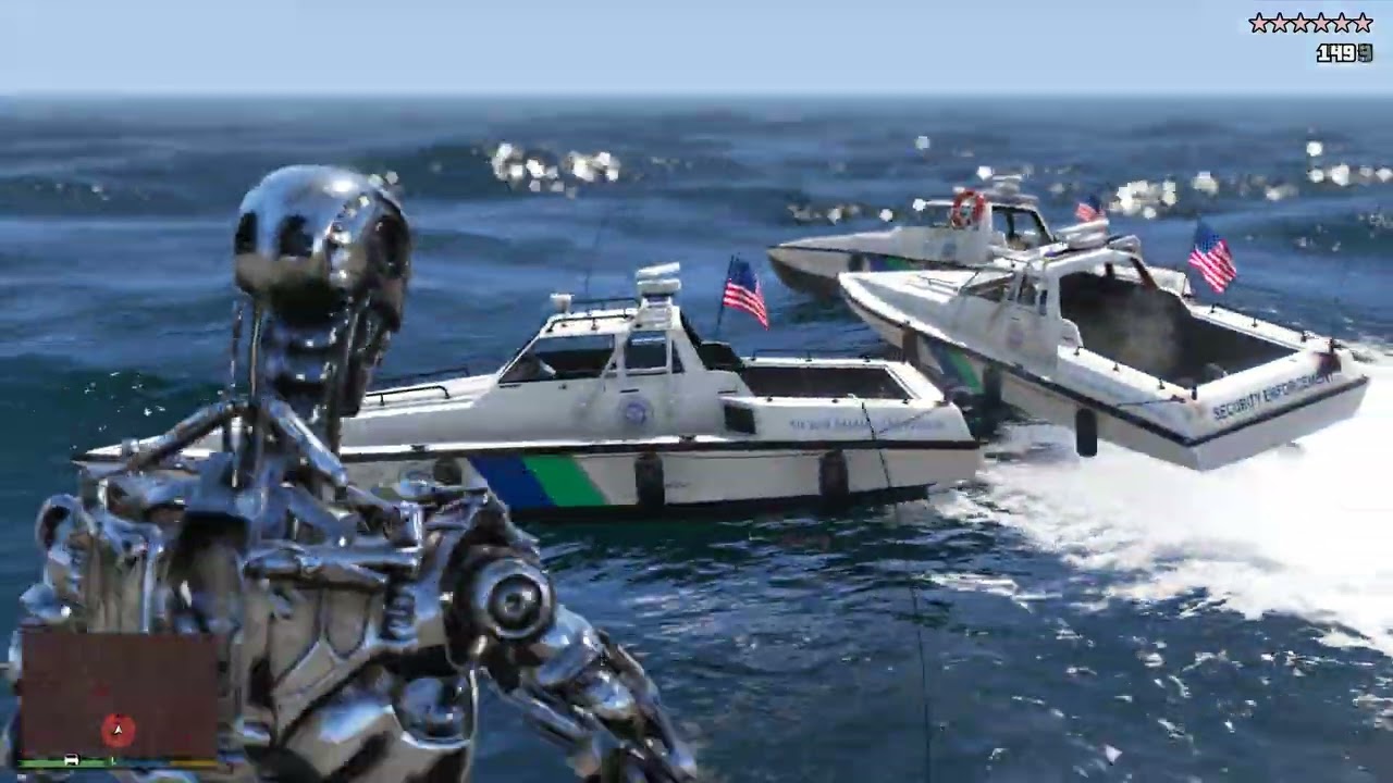 GTA 5 - Terminator T800 Aircraft Carrier Rampage + Ten Star Escape