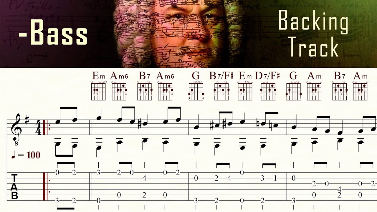 BOURR&Eacute;E IN E MINOR | J. S. BACH | - Bass | Backing Track | Sheet Music & TAB