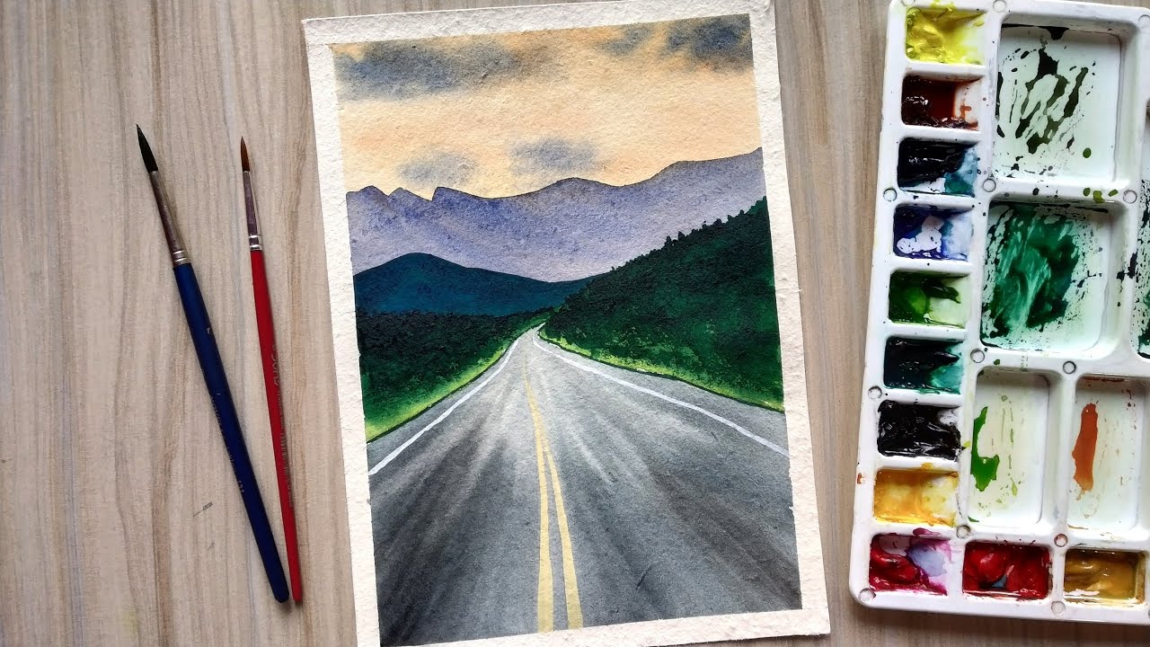 Watercolor Forest Mountain Road Painting Demonstration | easy for beginners