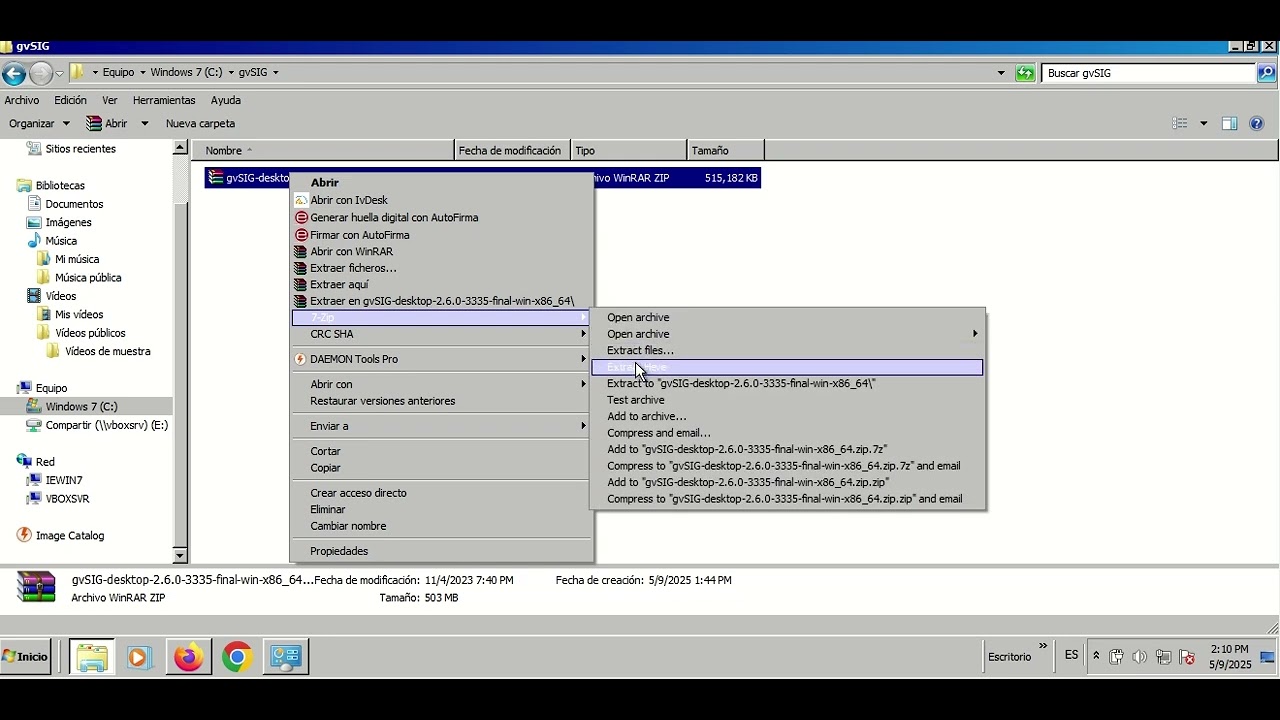 Cómo descomprimir y ejecutar una versión portable de gvSIG Desktop en Windows