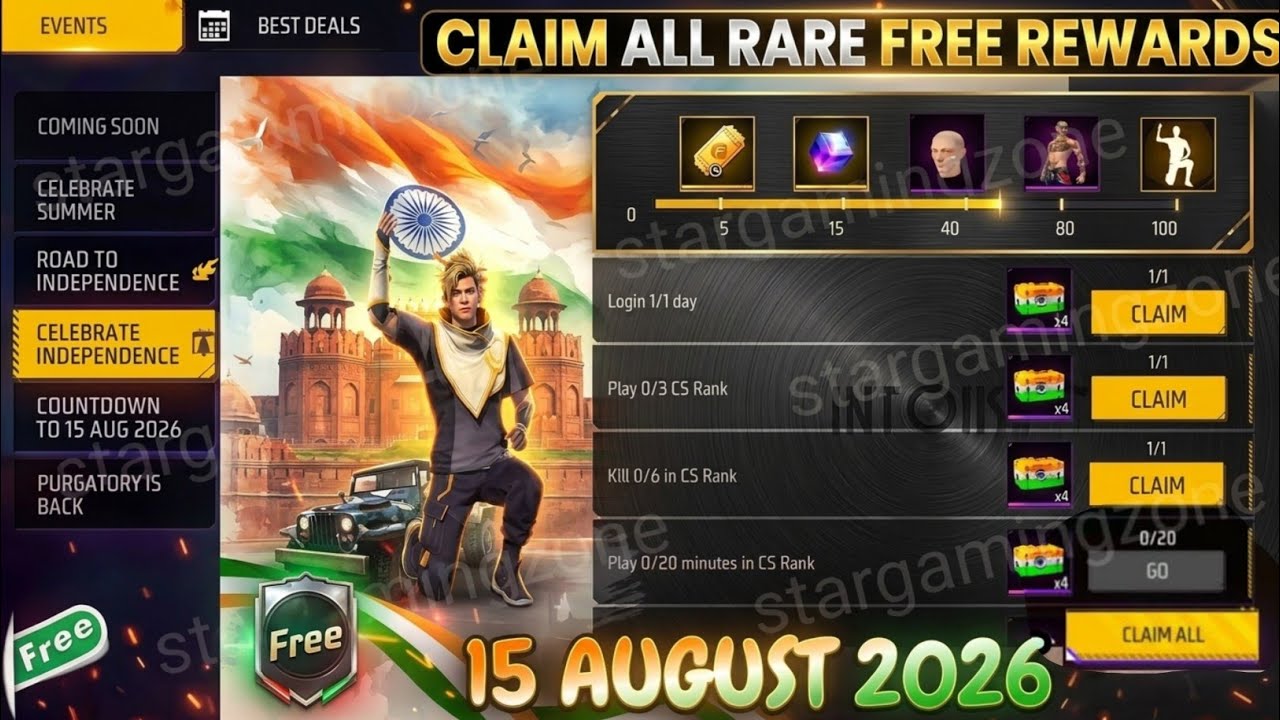 15 August 2026 Event Free Rewards in Free Fire | Independence Day Event Kab Start Hoga Free Fire Max