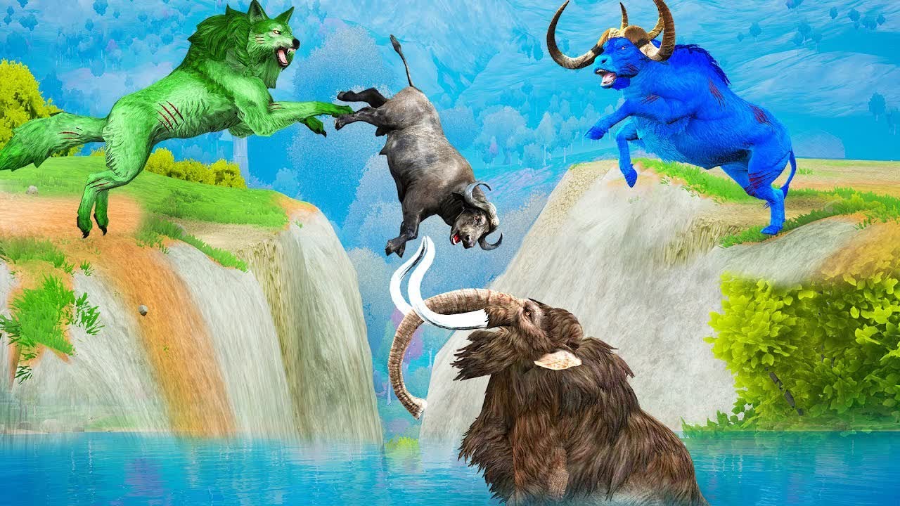 Zombie Wolf vs Zombie Bull Fight Buffalo Saved By Elephant Mammoth Animal Fight Giant Animal Battle