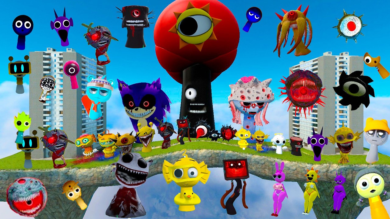 DESTROY MR SUN TREE FUN COMPUTER EVOLUTION ALL SPRUNKI FAMILY SPARTAN KICKING in SKY CONSTRUCT Gmod