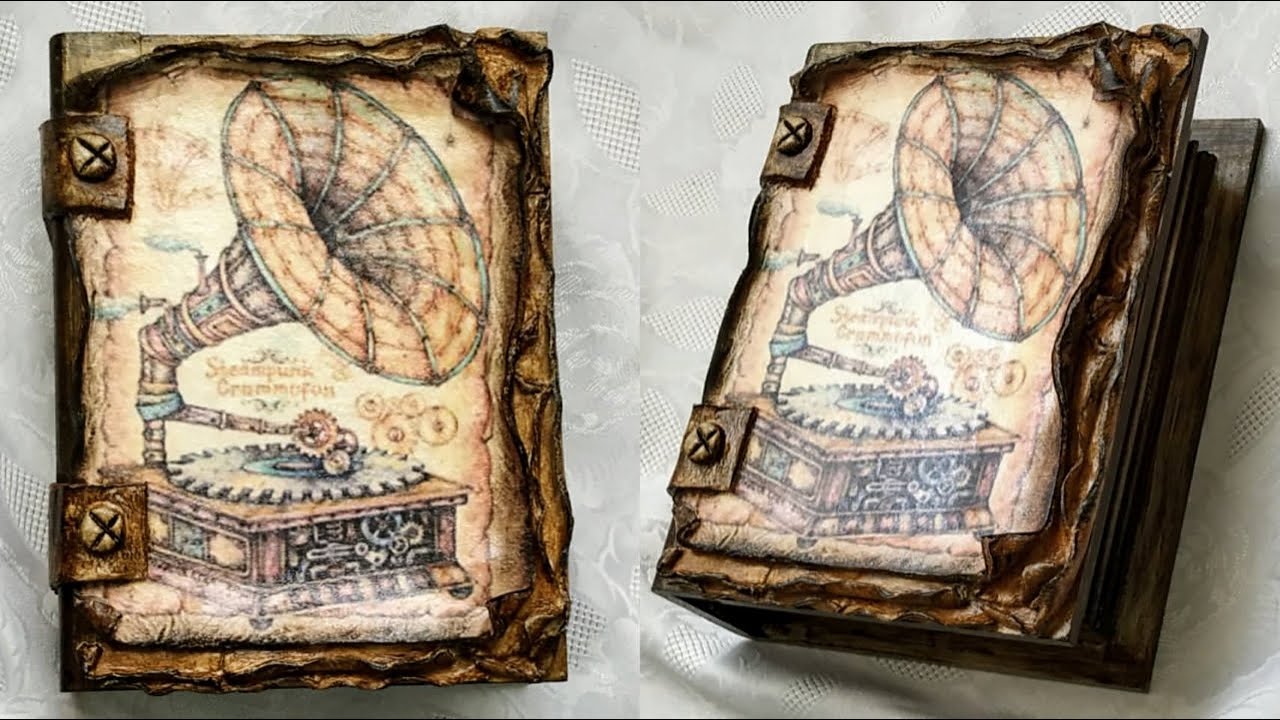 ♡ Учебник по декупажу в стиле стимпанк ♡ Как декупаж по дереву ♡ Винтажная коробка ♡