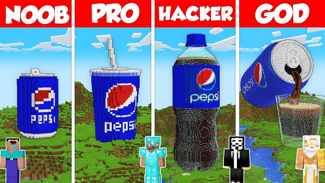 PEPSI COLA BASE HOUSE BUILD CHALLENGE - Minecraft Battle: NOOB vs PRO vs HACKER vs GOD / Animation