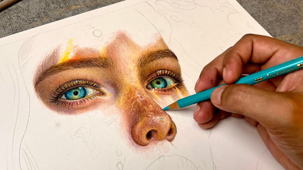 Rostro de sirena con lápices de colores | Parte 1 de 2