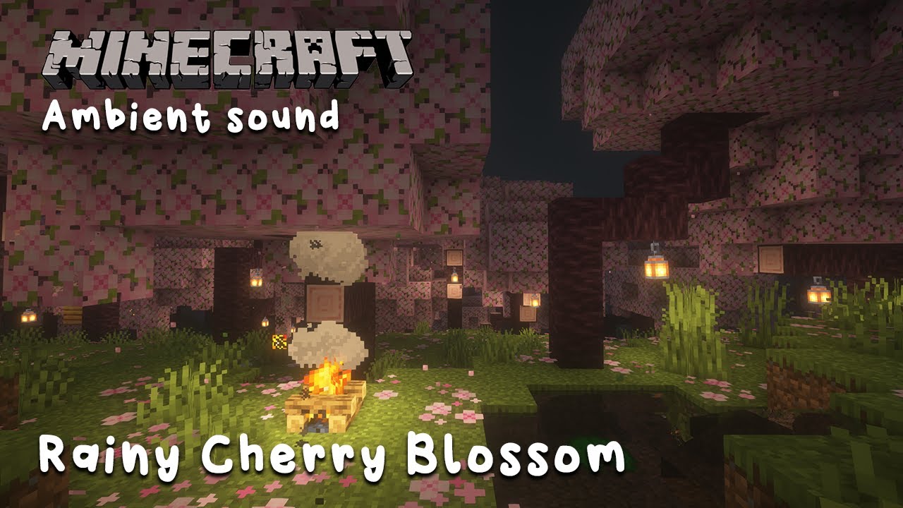 Minecraft Relaxing Rainy Ambient Sound | Cozy Cherry Blossom + Rain + Campfire + Water Sounds | 1.20