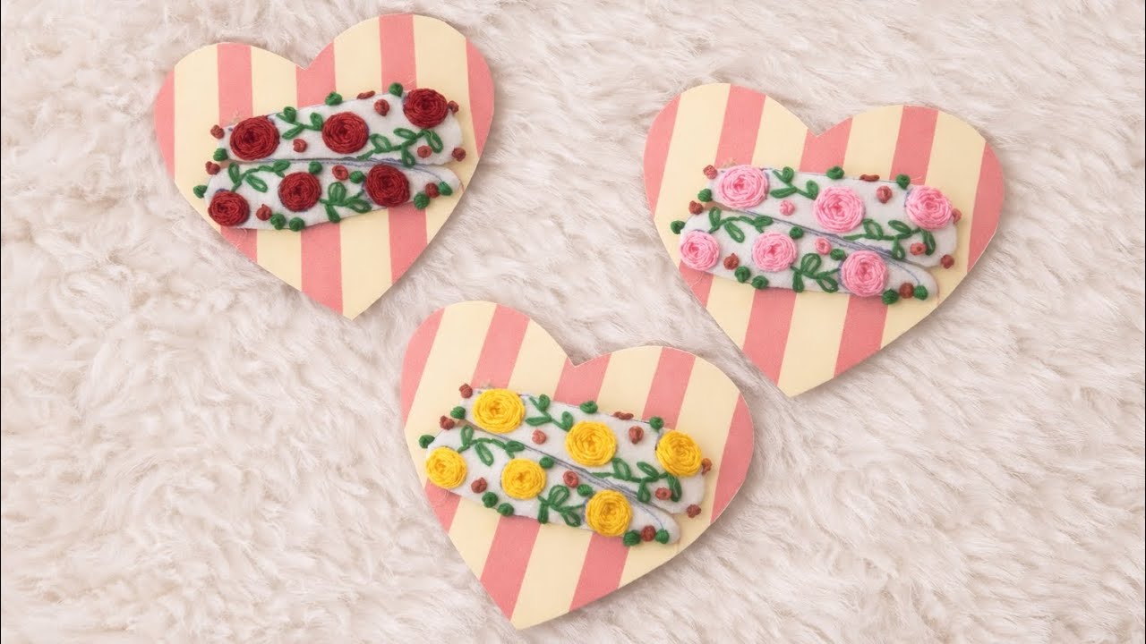 Easy Flower Embroidery Pins on Paper Hearts | Simple & Cute Handmade Craft Tutorial